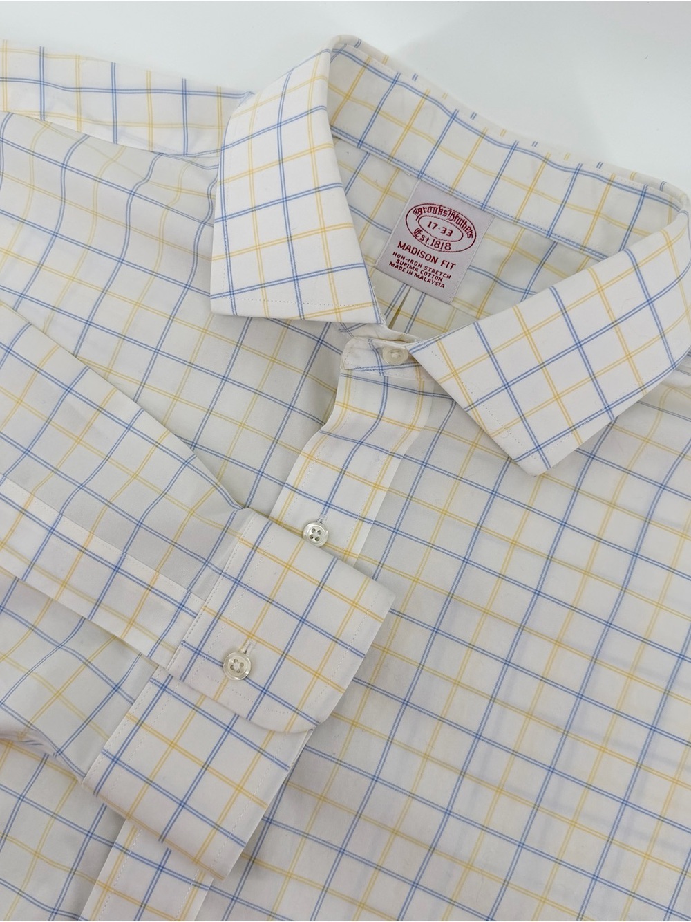 Brooks Brothers Madison Fit Dress Shirt 17 33 White Multi Tattersall Check